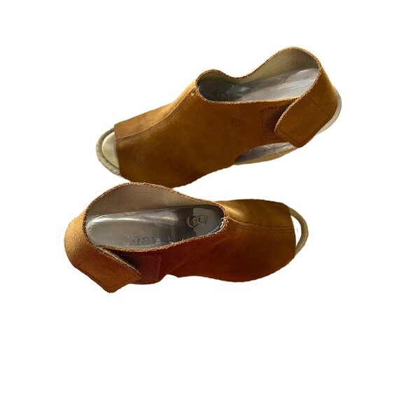 Brown Suede Peep Toe Wedge Sandals With Adjustable Velcro Strap Womens Size 7 - Picture 8 of 8